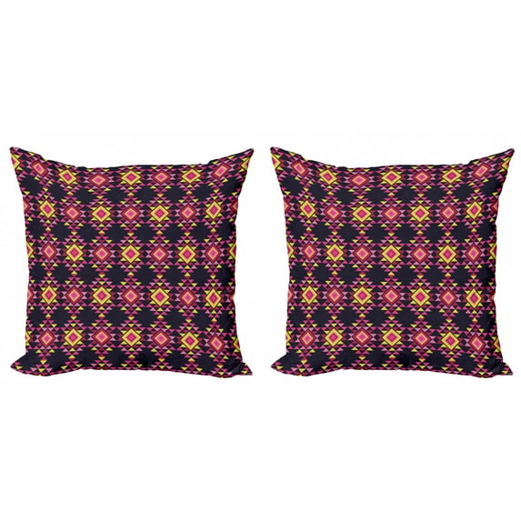 Geometric Throw Pillow Cushion Cover Pack of 2, Angular Triangular Motifs with Bullseye Rhombuses Pattern, Zippered Double-Side Digital Print, 4 Sizes, Multicolor, by Ambesonne