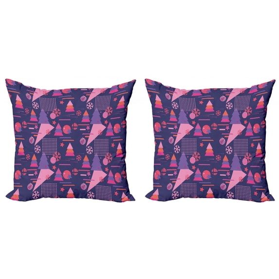 Ambesonne Geometric Throw Pillow Cover 2 Pack, Christmas Themed Shapes, 20", Dark Indigo Coral Pink