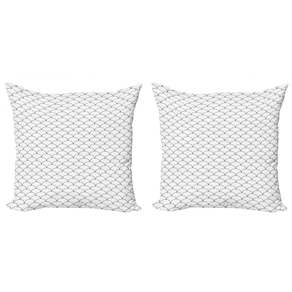 Ambesonne Geometric Throw Pillow Cover 2 Pack, Oriental Waves Sketch, 18", Charcoal Grey White