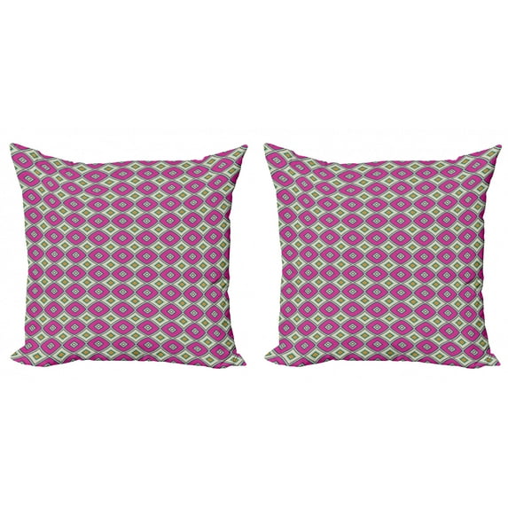 Geometric Throw Pillow Cushion Cover Pack of 2, Colorful Ornamental Design with Vibrant Tones Rhombus and Wavy Lines Composition, Zippered Double-Side Digital Print, 4 Sizes, Multicolor, by Ambesonne