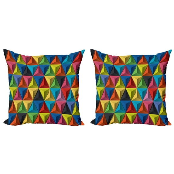 Geometric Throw Pillow Cushion Cover Pack of 2, Colorful Triangle Geometric Pyramid Forms Modern Patterns New Age Art Urban Home, Zippered Double-Side Digital Print, 4 Sizes, Multicolor, by Ambesonne