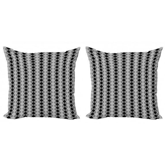 Geometric Throw Pillow Cushion Cover Pack of 2, Geometric Composition of Rhombus Concentric Squares Contemporary Art, Zippered Double-Side Digital Print, 4 Sizes, Charcoal Grey and White, by Ambesonne
