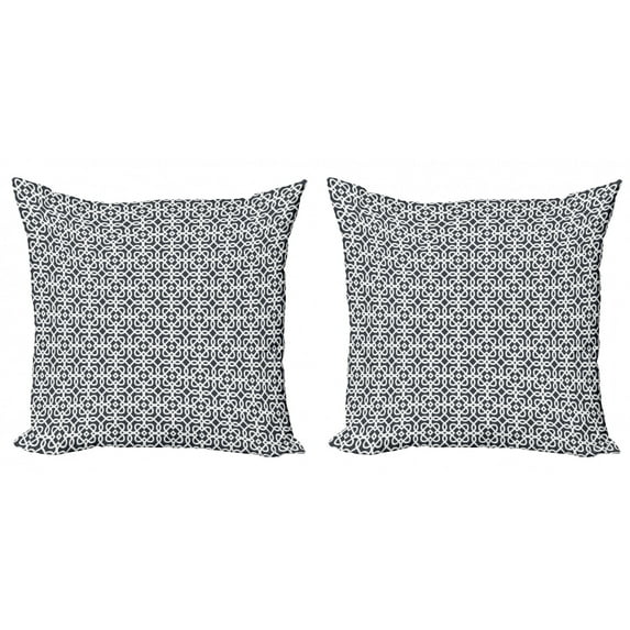 Ambesonne Geometric Throw Pillow Cover 2 Pack, Dark Swirls Squares, 16", Charcoal Grey White