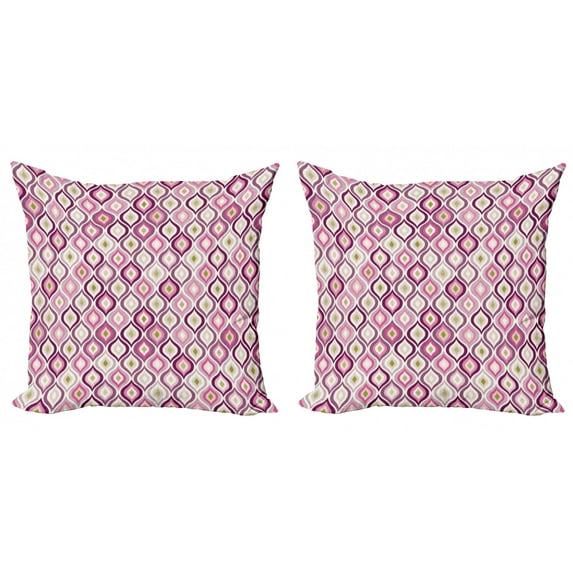 Ambesonne Geometric Throw Pillow Cover 2 Pack, Doodle Style Leaf, 24", Purple Pink Olive Green