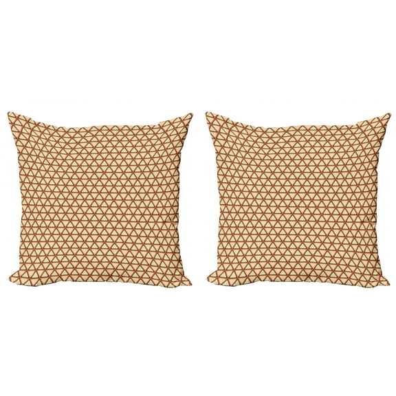 Ambesonne Geometric Throw Pillow Cover 2 Pack, Grid Style Triangles, 16", Beige Coral Dark Taupe