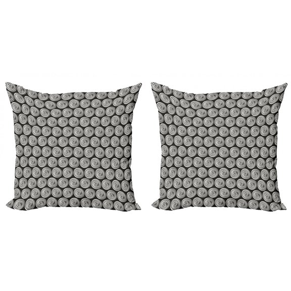 Geometric Throw Pillow Cushion Cover Pack of 2, Hypnotic Effect Crooked Spiral Vortex Circles on Dark Background, Zippered Double-Side Digital Print, 4 Sizes, Charcoal Grey and White, by Ambesonne