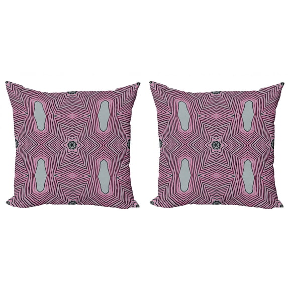 Geometric Throw Pillow Cushion Cover Pack of 2, Hypnotizing Symmetrical Thin Lines Forming Effect Stripes Print, Zippered Double-Side Digital Print, 4 Sizes, Pink Pale Grey and Black, by Ambesonne