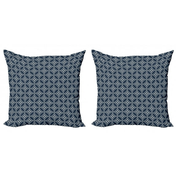 Ambesonne Geometric Throw Pillow Cover 2 Pack, Japanese Lotus Circle, 16", Dark Blue Cream