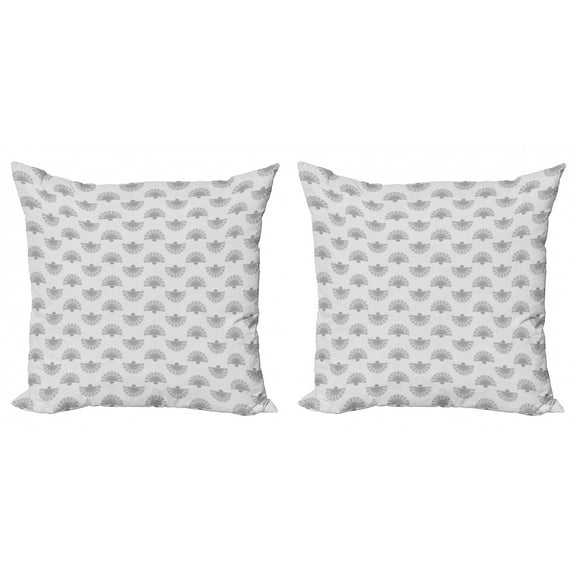 Ambesonne Geometric Throw Pillow Cover 2 Pack, Japanese Fan Pattern, 16", Grey Beige