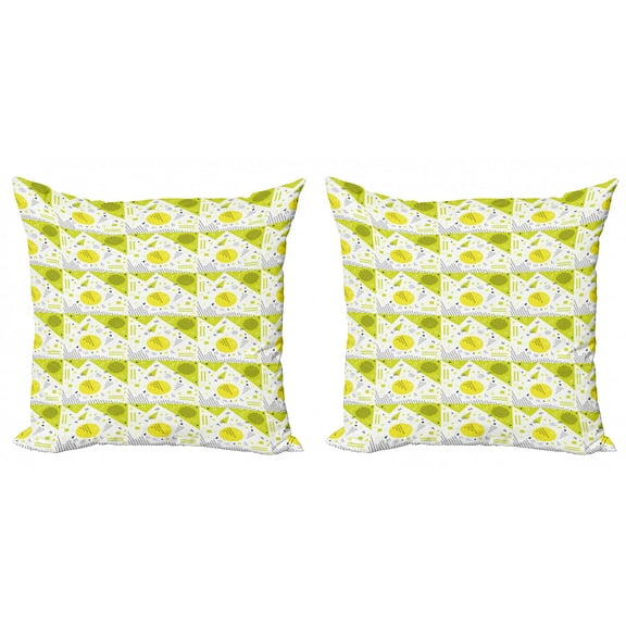 Geometric Throw Pillow Cushion Cover Pack of 2, Minimalist Memphis Style Inspired Design Triangles, Zippered Double-Side Digital Print, 4 Sizes, Yellow Green Yellow, by Ambesonne