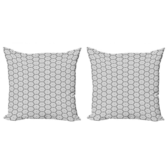 Ambesonne Geometric Throw Pillow Cover 2 Pack, Geometrical Leaves, 20", Charcoal Grey White