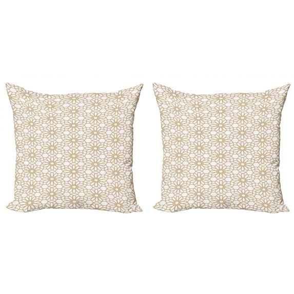 Geometric Throw Pillow Cushion Cover Pack of 2, Oriental Culture Concept Simplistic Design of Mingled, Zippered Double-Side Digital Print, 4 Sizes, Cocoa and White, by Ambesonne