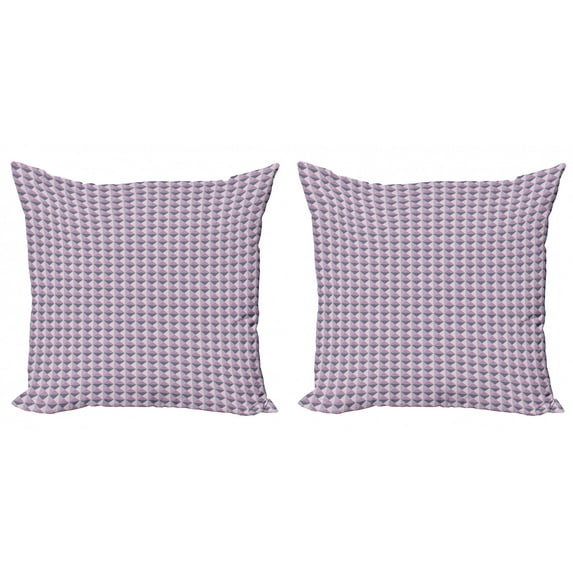 Ambesonne Geometric Throw Pillow Cover 2 Pack, Ornamental Grid Pattern, 24", Purplegrey Pink Bluegrey