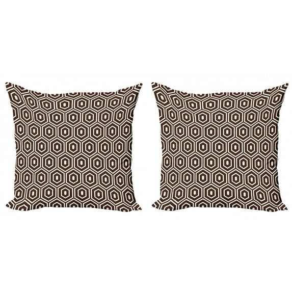 Geometric Throw Pillow Cushion Cover Pack of 2, Outlined Hexagon Diamond Shapes Repeating Pattern Turtle Shell Motif, Zippered Double-Side Digital Print, 4 Sizes, Beige and Dark Brown, by Ambesonne