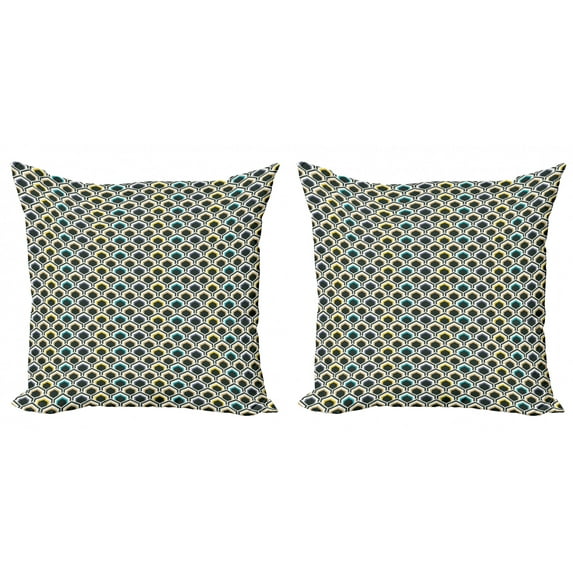Ambesonne Geometric Throw Pillow Cover 2 Pack, Hexagonal Overlapping, 24", Black Sky Blue Yellow