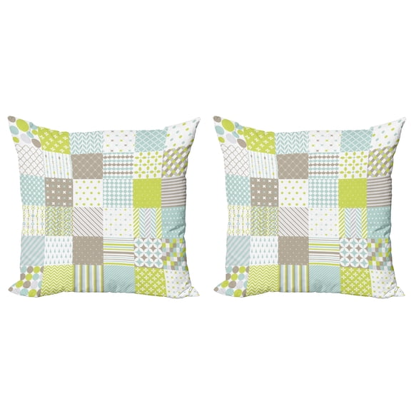 Ambesonne Geometric Throw Pillow Cover 2 Pack, Patchwork Inspired Square, 18", Avocado Green Pale Sepia