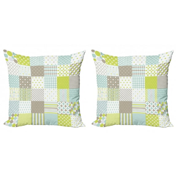 Ambesonne Geometric Throw Pillow Cover 2 Pack, Patchwork Inspired Square, 24", Avocado Green Pale Sepia