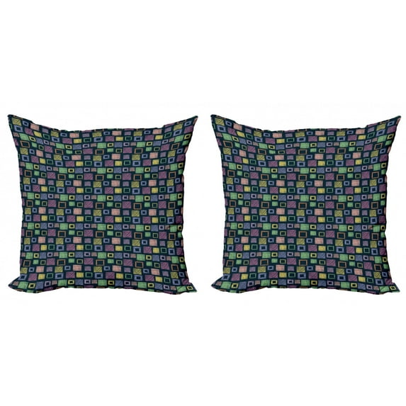 Geometric Throw Pillow Cushion Cover Pack of 2, Pattern with Squares Hand Drawn Style with Different Texture Patterns, Zippered Double-Side Digital Print, 4 Sizes, Multicolor, by Ambesonne