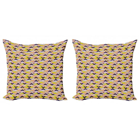 Geometric Throw Pillow Cushion Cover Pack of 2, Repeating Colorful Pattern of Triangles and Diagonal Squares Illustration, Zippered Double-Side Digital Print, 4 Sizes, Multicolor, by Ambesonne