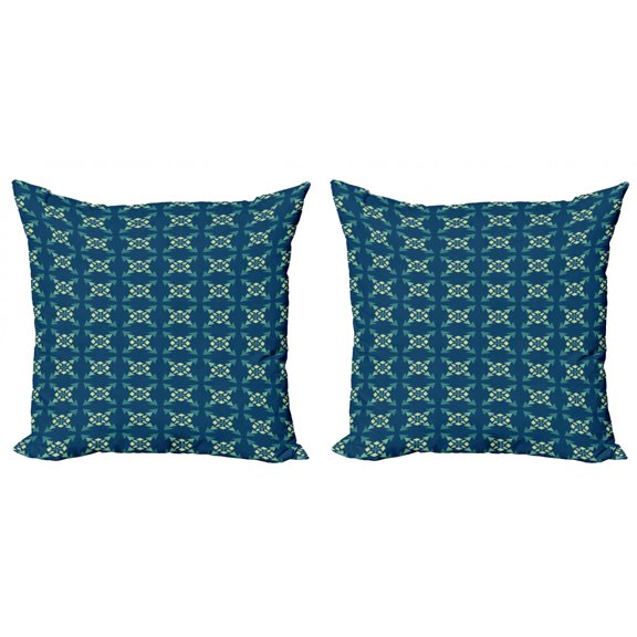 Geometric Throw Pillow Cushion Cover Pack of 2, Repetitive Design Elements Modern Geometrical Shapes Abstract, Zippered Double-Side Digital Print, 4 Sizes, Dark Sky Blue Pale Green, by Ambesonne