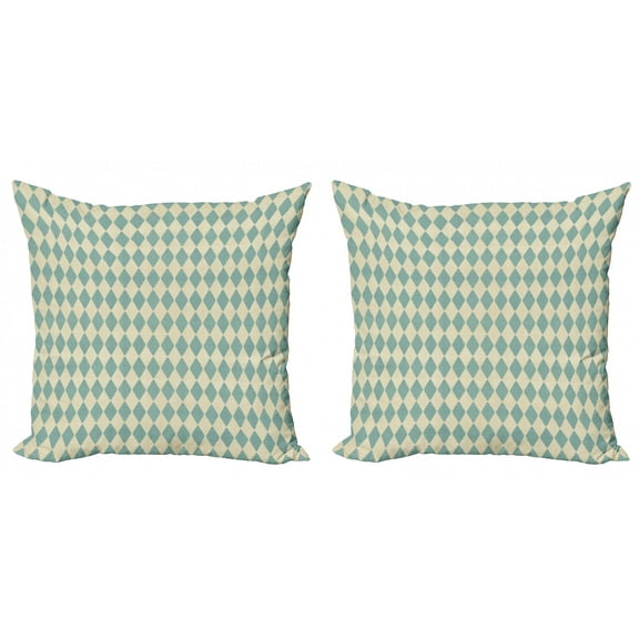 Ambesonne Geometric Throw Pillow Cover 2 Pack, Retro Argyle Pattern, 16", Beige Teal