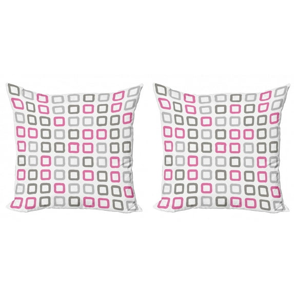 Ambesonne Geometric Throw Pillow Cover 2 Pack, Square Frames Image, 18", Pink White Grey