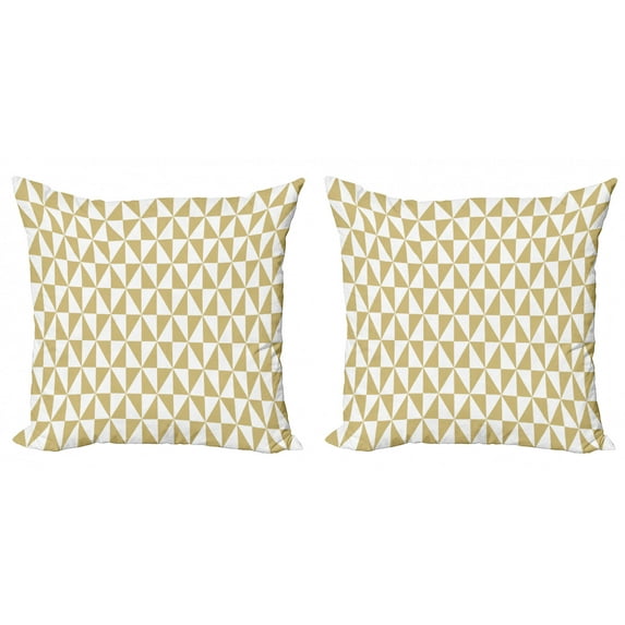 Geometric Throw Pillow Cushion Cover Pack of 2, Symmetrically Aligned Triangular Shapes Forming Rectangular Diamond, Zippered Double-Side Digital Print, 4 Sizes, Camel and White, by Ambesonne