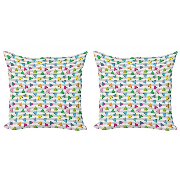 Geometric Throw Pillow Cushion Cover Pack of 2, Vintage Contrast Toned Triangles with Dots and Spouts 80s Avant Garde Art Deco, Zippered Double-Side Digital Print, 4 Sizes, Multicolor, by Ambesonne