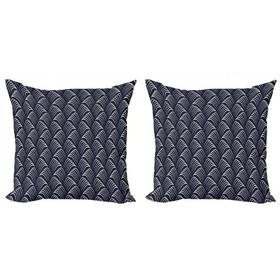 Ambesonne Geometric Throw Pillow Cover 2 Pack, Vintage Ocean Waves, 16", Dark Blue Cream