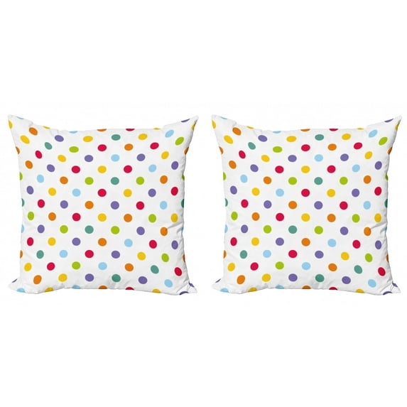 Ambesonne Geometric Throw Pillow Cover 2 Pack, Cheerful Design Polka Dot, 16", Multicolor