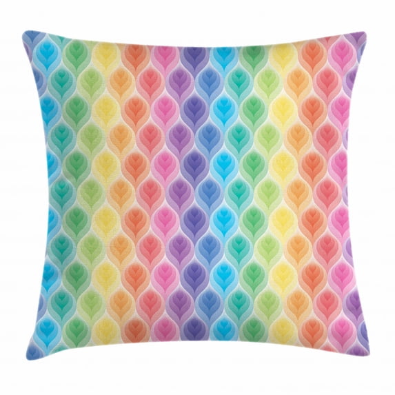 Geometric Throw Pillow Cushion Cover, Rainbow Colored Ornamental Vintage Floral Arrangement Leaf Pattern Retro Design, Decorative Square Accent Pillow Case, 24 X 24 Inches, Multicolor, by Ambesonne