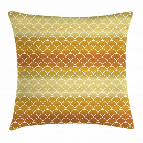 Geometric Throw Pillow Cushion Cover, Rising Sun Concept Fish Scale Pattern Sunburnt Transition Color, Decorative Square Accent Pillow Case, 24 X 24 Inches, Dark Orange and Pale Coffee, by Ambesonne