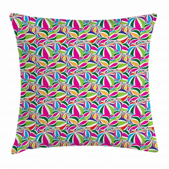 Geometric Throw Pillow Cushion Cover, Summer Season Beach Balls with Stripes Colorful Oval Arrangement Shapes Pattern, Decorative Square Accent Pillow Case, 24 X 24 Inches, Multicolor, by Ambesonne