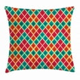 thumbnail image 1 of Geometric Throw Pillow Cushion Cover, Vibrant Colored Grunge Rhombus Design with Cream Tone Stripes, Decorative Square Accent Pillow Case, 24 X 24 Inches, Dark Orange Turquoise Magenta, by Ambesonne, 1 of 2