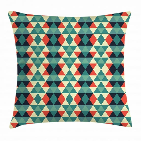 Geometric Throw Pillow Cushion Cover, Vintage Rhombus Pattern with Small Triangles in Retro Tones Colorful Grid Design, Decorative Square Accent Pillow Case, 24 X 24 Inches, Multicolor, by Ambesonne