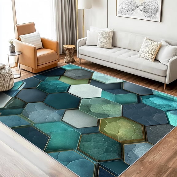 Geometric Throw Rugs, Abstract Pattern Carpet, Washable Non Slip Low Pile Soft Rug for Entryway Kitchen Bedroom Decor Mat 5x8ft