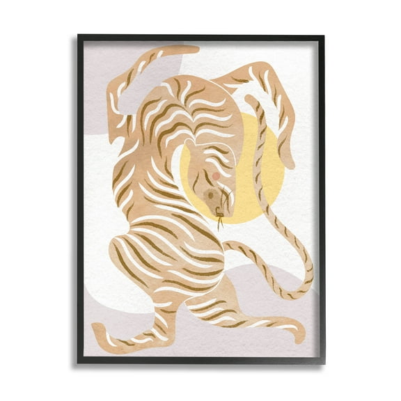 Geometric Tiger Stripes Shapes Animals & Insects Graphic Art Black Framed Art Print Wall Art