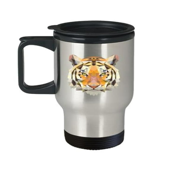 Geometric Tiger Travel Mug - 14oz Wildlife Gift, Insulated Portable Cup