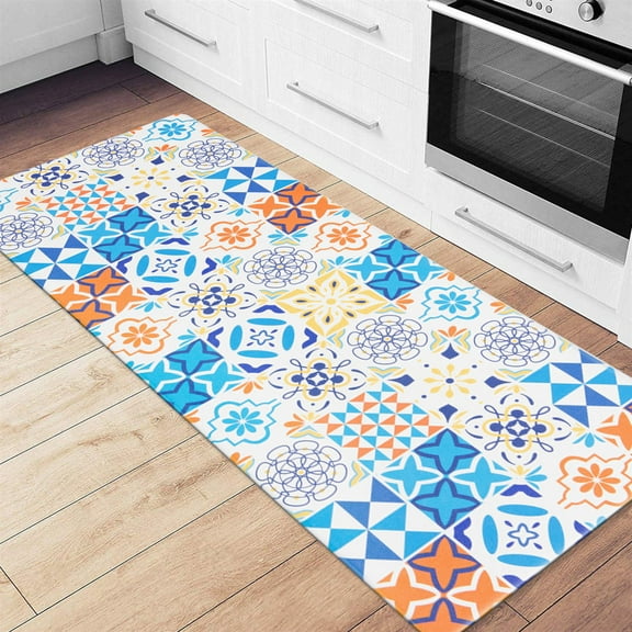 Geometric Tile 18"x47" Blue Anti-Fatigue Standing Mat