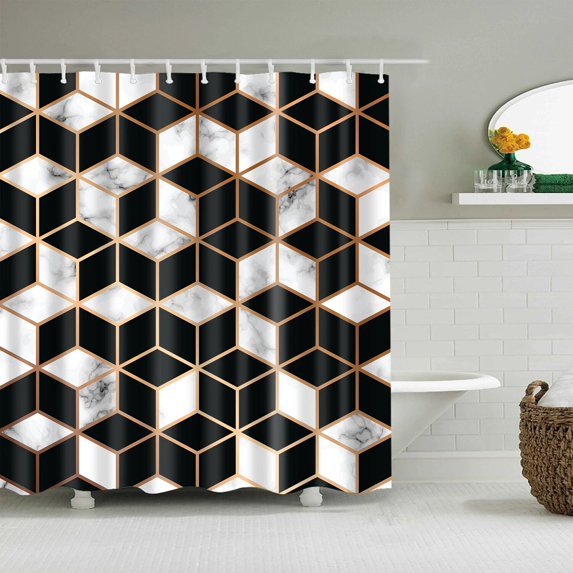 Geometric Tile Pattern Colorful Marble Shower Curtains Bathroom Curtain Frabic Waterproof Polyester Bathroom Curtain with