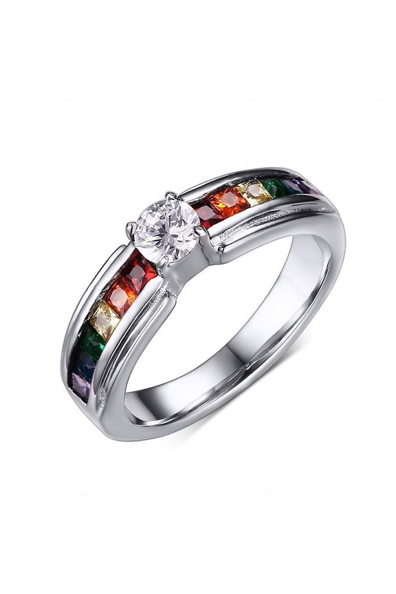 Geometric Titanium Steel Ring, Unisex Diamond-Colored Stainless Steel Band, Modern Design