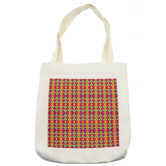 Geometric Tote Bag, Abstract Rhombus and Triangles Colorful Geometric Illustration Grid Style Mosaic, Cloth Linen Reusable Bag for Shopping Books Beach and More, 16.5" X 14", Cream, by Ambesonne