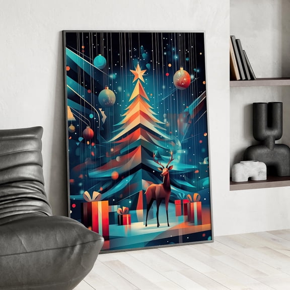 Geometric Tree Retro Wall Art Futuristic Decor, Unframed Canvas Size 8x12