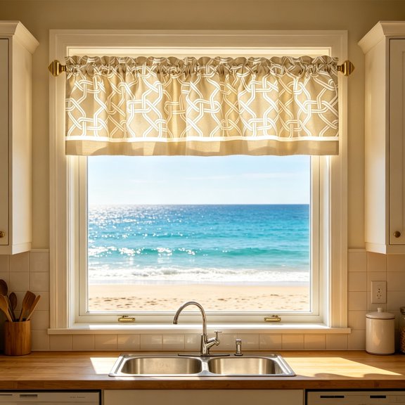 Geometric Trellis Print Short Cafe Curtain,Light Filtering Waterproof Washable Half Window Curtain for Kitchen,Cafe,Laundry Room Home Decor