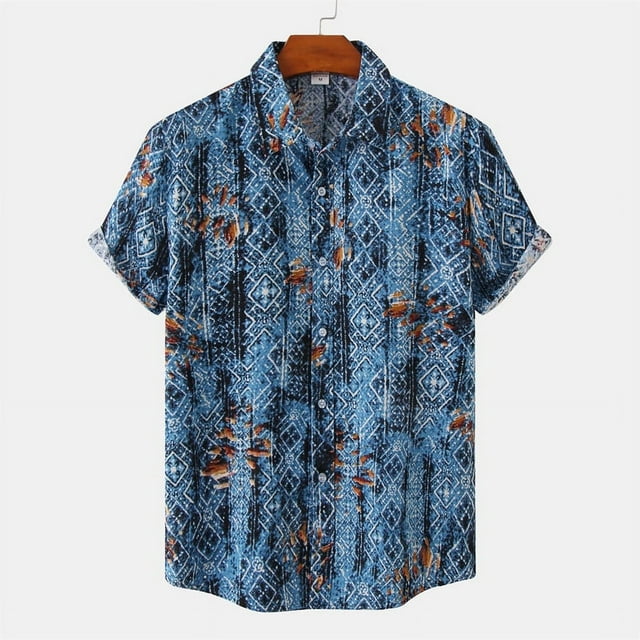Geometric Triangle 3d Print Hawaiian Shirt Men Summer Short Sleeves Tops Loose Street Lapel Blouse Button Shirts Male Clothes