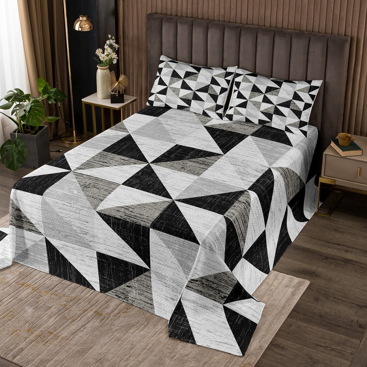Geometric Triangle Bedspread Set Watercolor Triangles Coverlet Set for ...