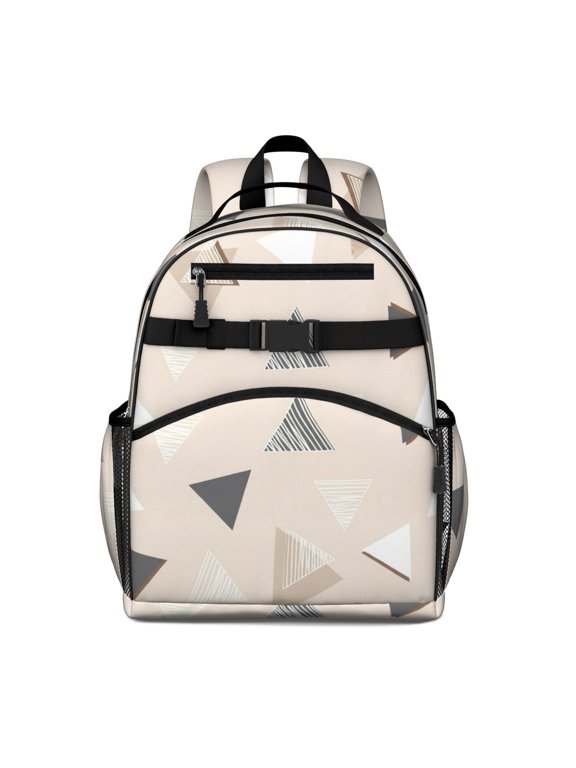 Geometric Triangle Beige Pattern Backpack for School, Cute School Bag with Adjustable Shoulder Straps and Padded Back, 15.25"x11.5"x5.25"