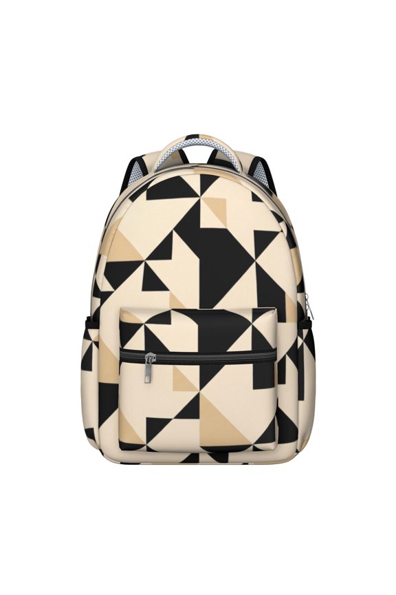 Geometric Triangle Beige Pattern Backpack for School, Cute School Bag with Adjustable Shoulder Straps and Padded Back, 15.3"x11"x7.1"