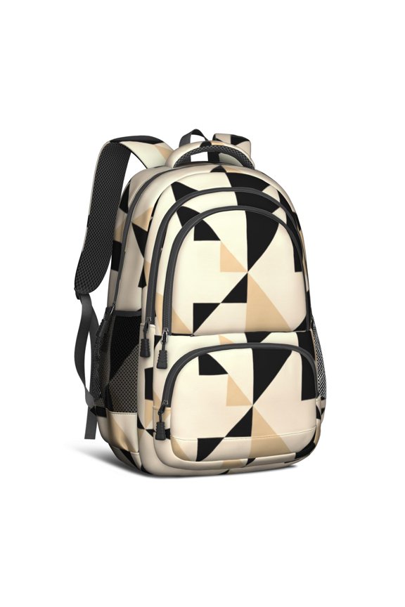 Geometric Triangle Beige Pattern Backpack for School, Cute School Bag with Adjustable Shoulder Straps and Padded Back, 16.9"x12.6"x5.9"