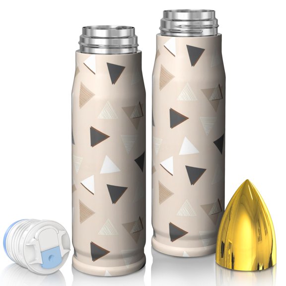 Geometric Triangle Beige Pattern Bullet Tumbler, Vacuum Insulated Double Wall Novelty Drink Cup Bpa-free Pc Lid Gifts Ideas for Birthday Holiday Party